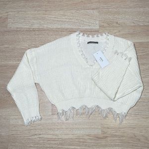 White Cropped Knit Sweater